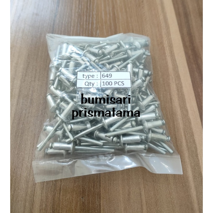 Paku Rivet Alumunium 649 (4,8 x 12,7 mm) - per pack isi 100