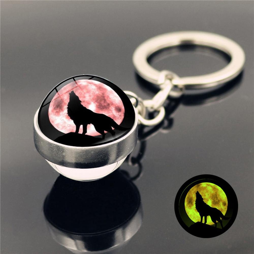 Needway Keyring Hadiah Busana Kreatif Howling Serigala Bola Kaca Gantungan Kunci Bercahaya