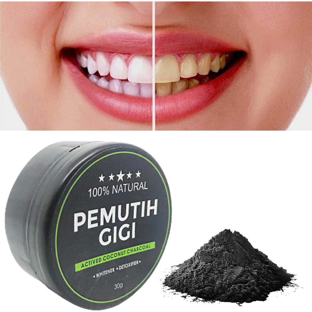 PEMUTIH GIGI Actived Charcoal Powder Halal Atasi Gigi Kuning Ampuh Membersihkan Gigi Kuning