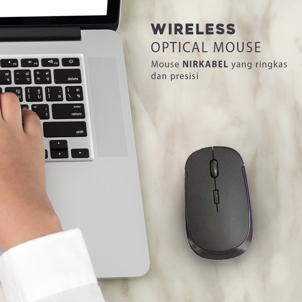 Mouse Optik Nirkabel Wireless Optical Mouse Slim Comfortable 2.4G 800 - 1600 CPI