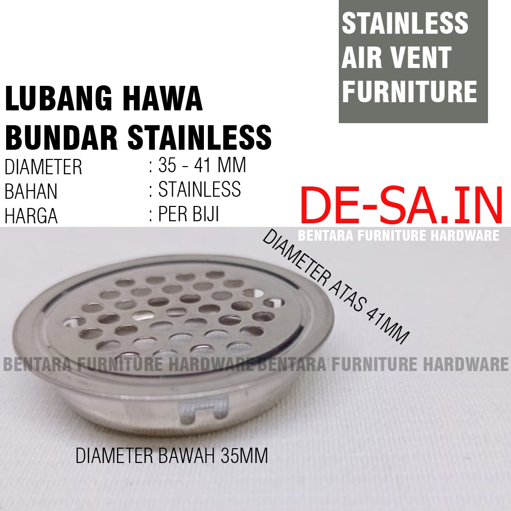 35 MM Lubang Hawa Stainless Silver Anodize - Saringan Hawa Ventilasi Udara Bulat Bundar Medium Sedang