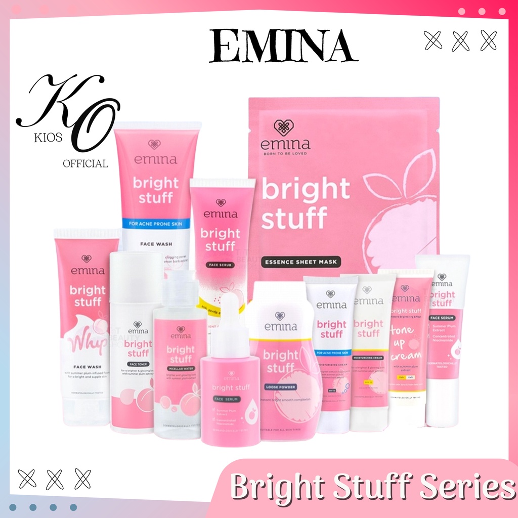 Emina Bright Stuff Series | Face Wash | Face Toner | Moisturizing Cream | Face Serum | Face Scrub | Micellar Water | Sheet Mask | Loose Powder