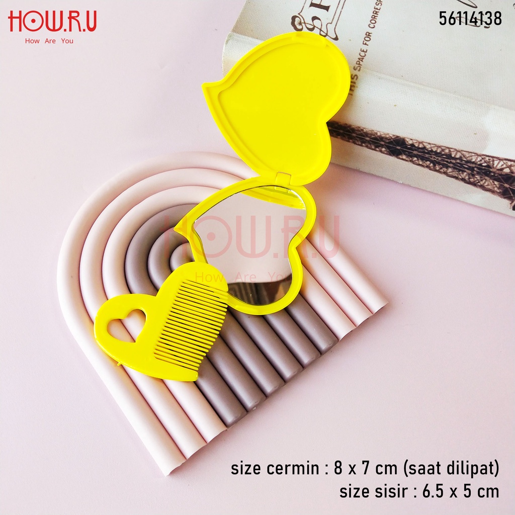 HOW.R.U | Cermin + Sisir Lipat Size Mini Korean Style Warna Pastel Lucu