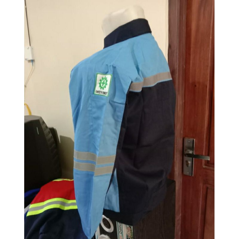 SERAGAM BAJU SAFETY FREE LOGO K3 BENDERA TOSKA DONGKER DRILL PREMIUM