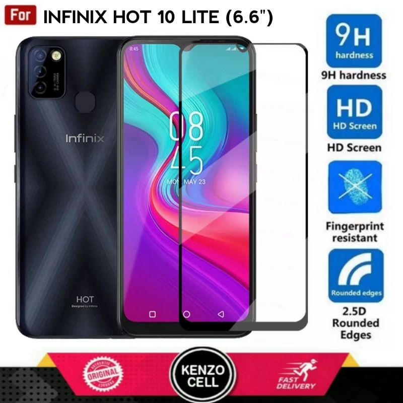 Infinix Hot 10 lite Tempered Glass - Gorila Glass. Anti Gores Kaca. Tg hot10lite Full Layar Lem