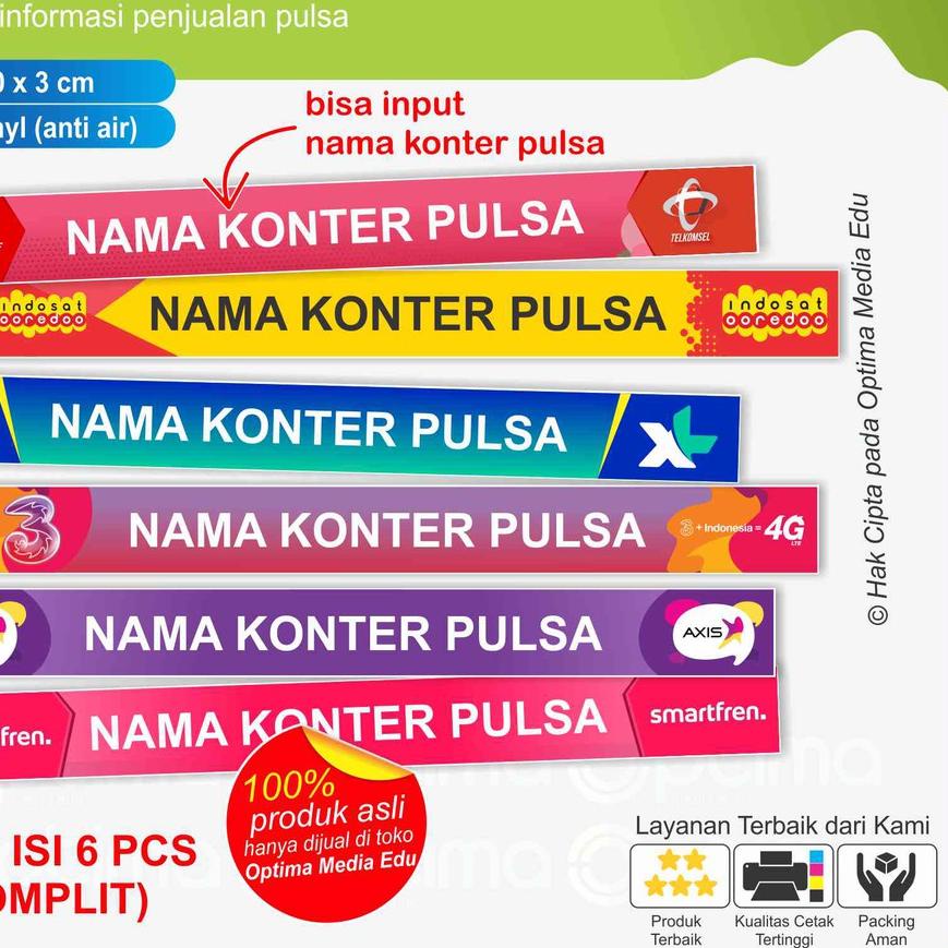 

Terbaru STIKER LIS KONTER PULSA 3 X 30 CM ISI 6 PCS BISA INPUT NAMA KONTER