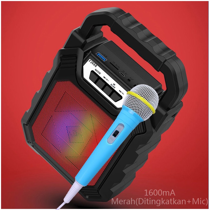 [UOOK] Speaker Portable Bluetooth Nirkabel Mic Salon Mini LED Disco Bass Wireless USB TF-Card BT15-Ditingkatkan+Mic(M)