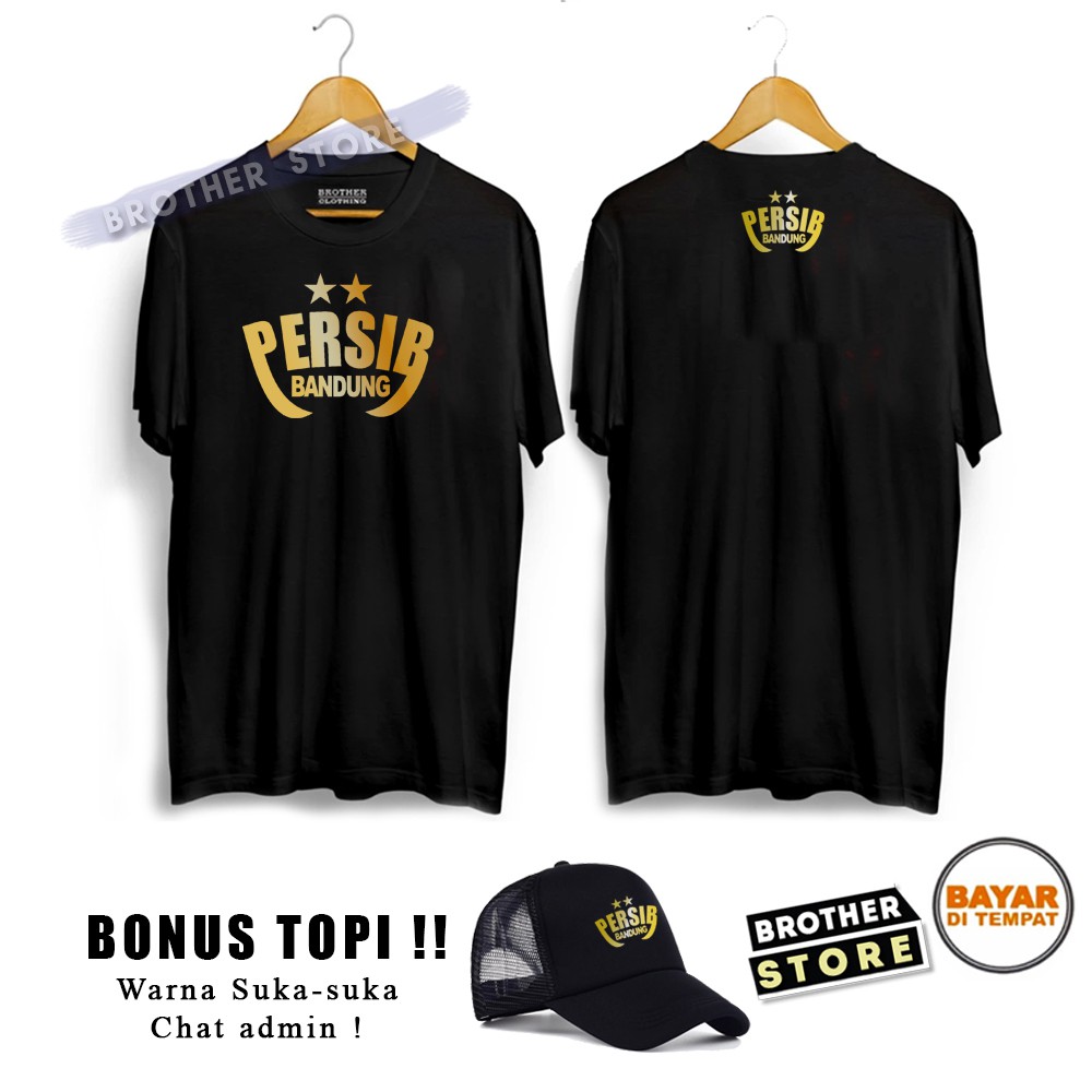 Bonus Topi !! Kaos Distro Pria PERSIB BANDUNG THE STAR Text Gold Premium