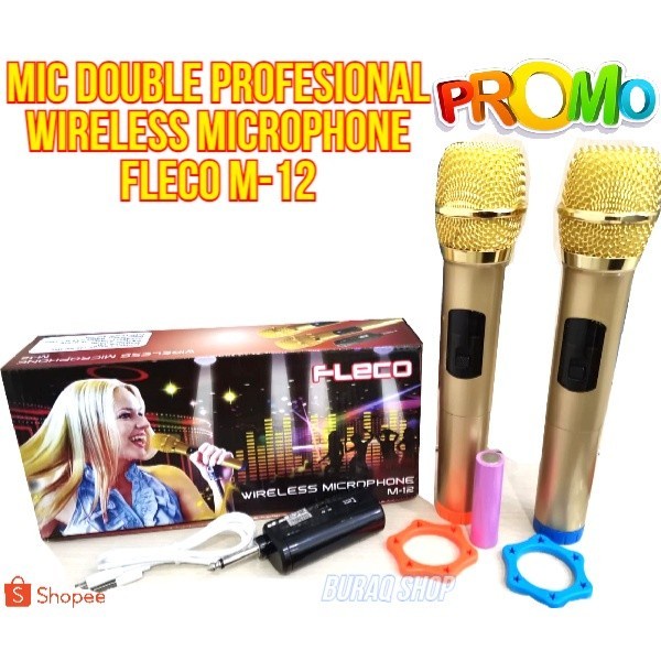 COD Microphone Profesional Wireless Mic Double FLECO M-12//Mic Wireless Double FLECO M-12//MIC KARAOKE//MIC WIRELESS X-BASS//MIC SALON AKTIF