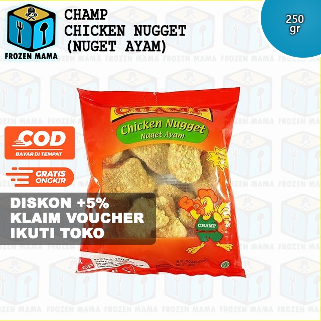 

CHAMP Chicken Nugget Nuget Ayam (250 gr) Frozen Food Makanan Beku Olahan Murah Siap Saji Secara Instan