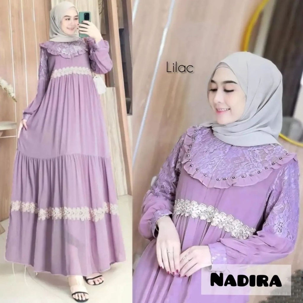 Best Seller - Nadira Maxy Dress Bahan Ceruty Babydoll Mix Brukat / Gamis Terbaru 2022 Kekinian / Baj