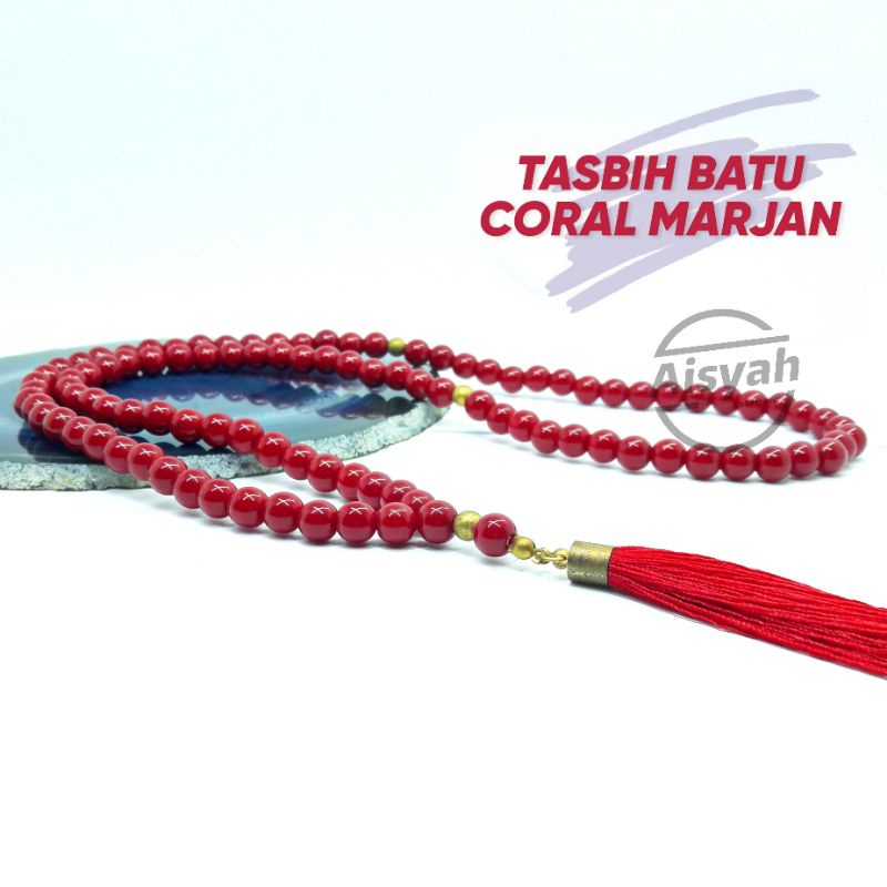 TASBIH CORAL RED MARJAN 99 BUTIR ORIGINAL