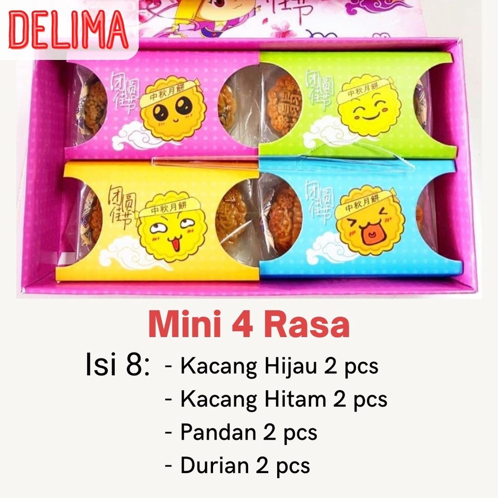 

Kue Bulan Delima Mini 4 Rasa Isi 8 / Mooncake Delima Mini 4 Rasa / Mooncake Delima Beng Tin Kristal
