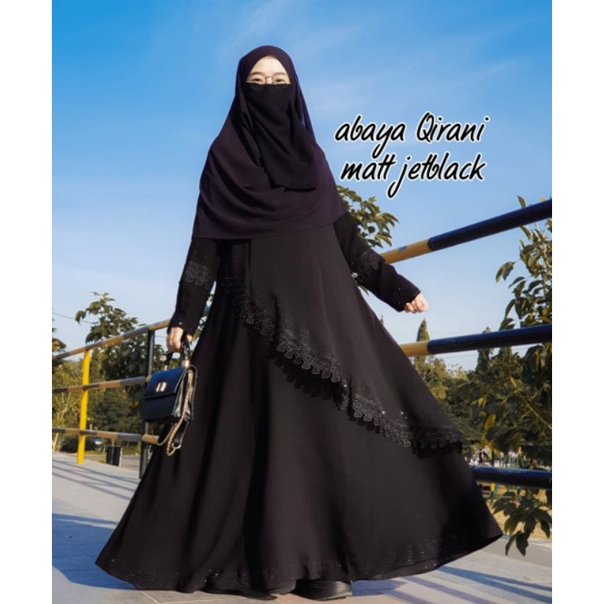 (COD) Pakaian Muslim Wanita Gamis Abaya Qirani Hitam  Original Muslim Wanita Syar'i Temboro