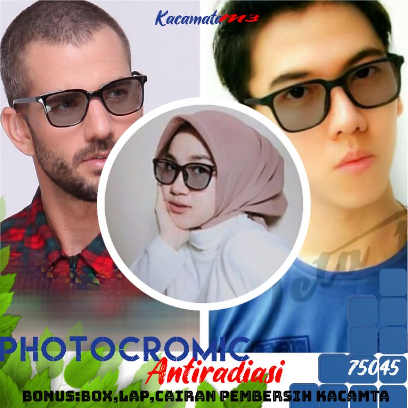 kacamata lensa photocromic antiradiasi boleh pilih yang blueray bisa normal minus plus cilinder tergantung permintaan sampai minus 5 cyl 2 harga masih sama kaka tulis aja pesanan kaka di catatan saat order free box lap cairan kode 75045 size 51-21-140