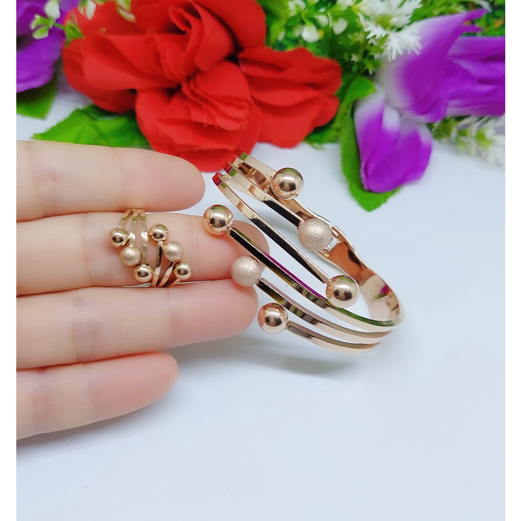 Titanium set gelang dan cincin bola perhiasan wanita Jewelry 0067