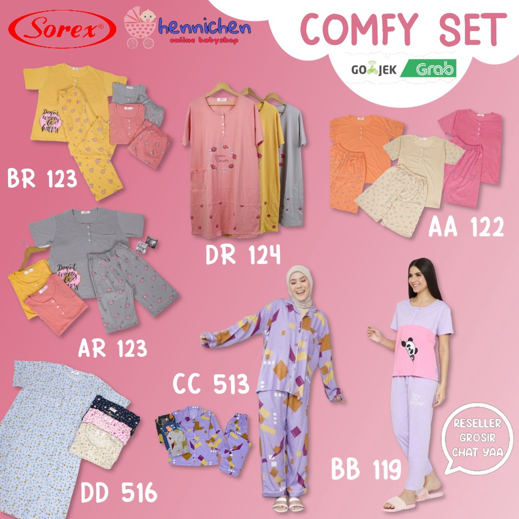 BANYAK JENIS SOREX BAJU TIDUR PIYAMA LENGAN PENDEK DASTER COMFY SERIES CHILL SERIES PAKAIAN WANITA