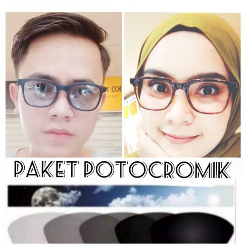 kacamata lensa photocromic antiradiasi boleh pilih yang blueray bisa normal minus plus cilinder tergantung permintaan sampai minus 5 cyl 2 harga masih sama kaka tulis aja pesanan kaka di catatan saat order free box lap cairan kode 75045 size 51-21-140