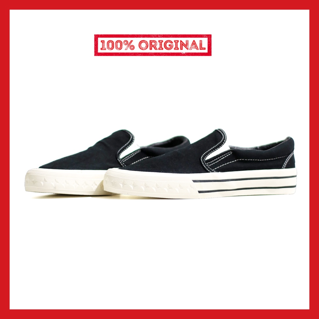 ORIGINAL - Sepatu Brand Lokal Pria Wanita Slip On Retro Black White Sneakers Lokal Casual Kasual Not Compass Slip On Retrograde