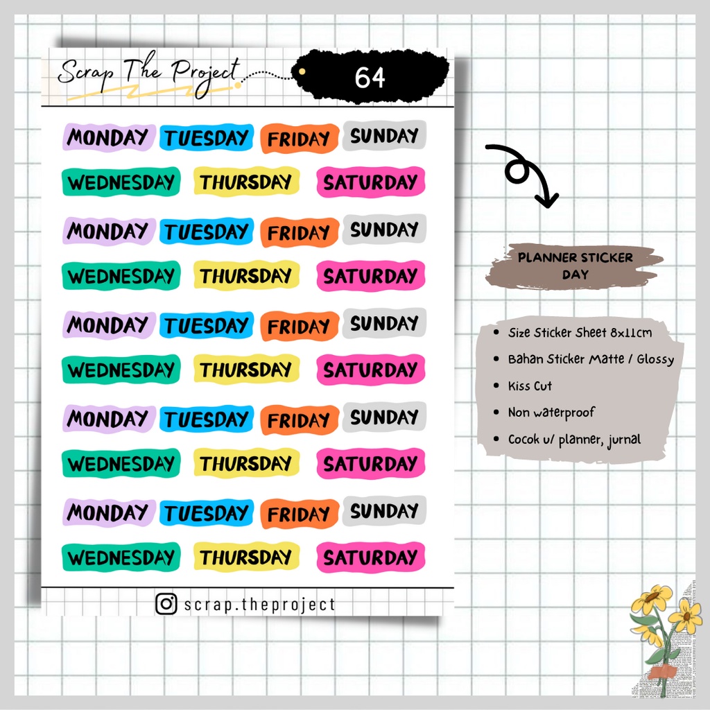 

STICKER PLANNER JOURNAL / STICKER NAME OF DAY / STP - 64