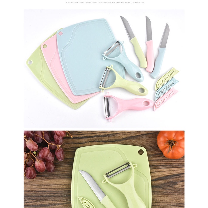 Pisau Set Talenan 3in1 Ceramic Peeler fruit Alat pengupas penyerut kulit buah kitchen knife cutting board set piso tatakan serbaguna Alas pemotong sayuran dan lainnya tajam anti karat