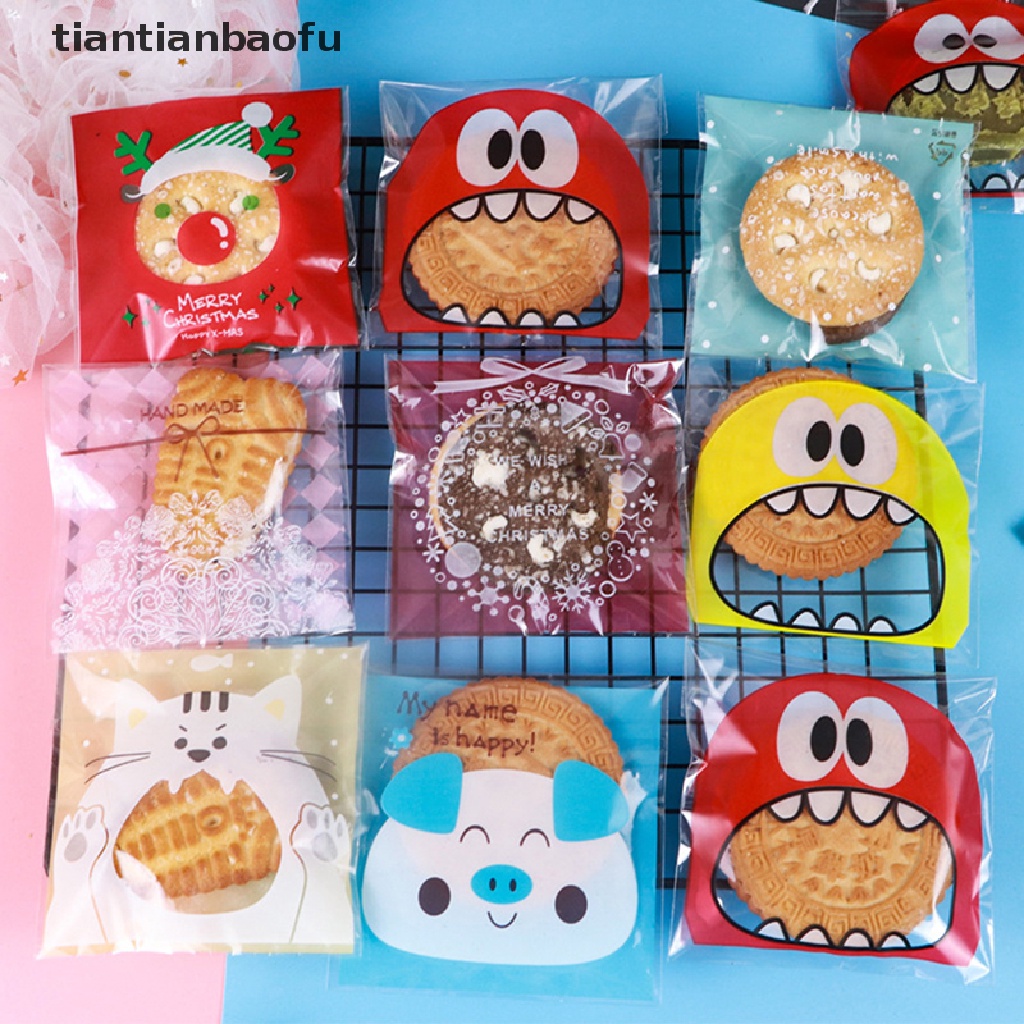 100 Pcs / pack Tas Kue Permen Motif Kartun Dengan Perekat