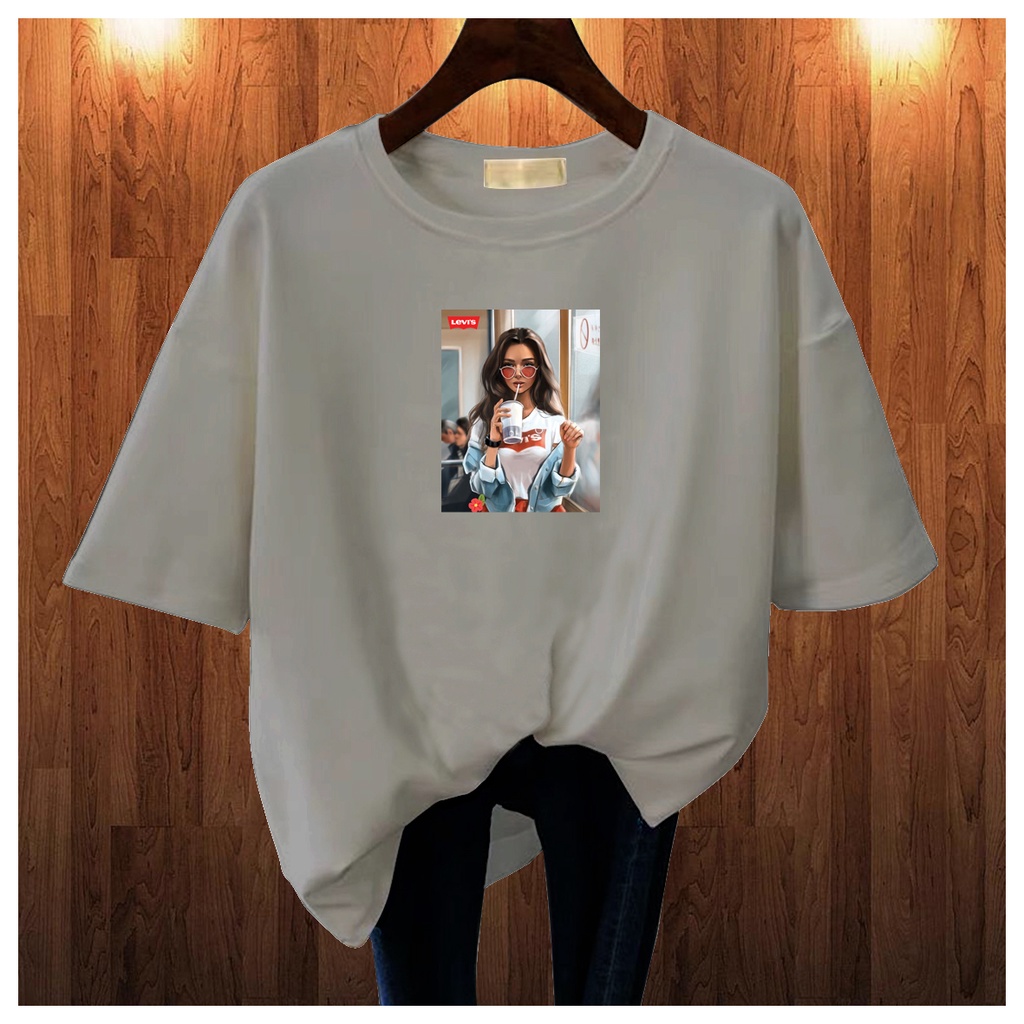 CALVIERO SHOP - BAJU KAOS ATASAN WANITA PRINT LEVISS GIRL LOGO GALAXY PRINT