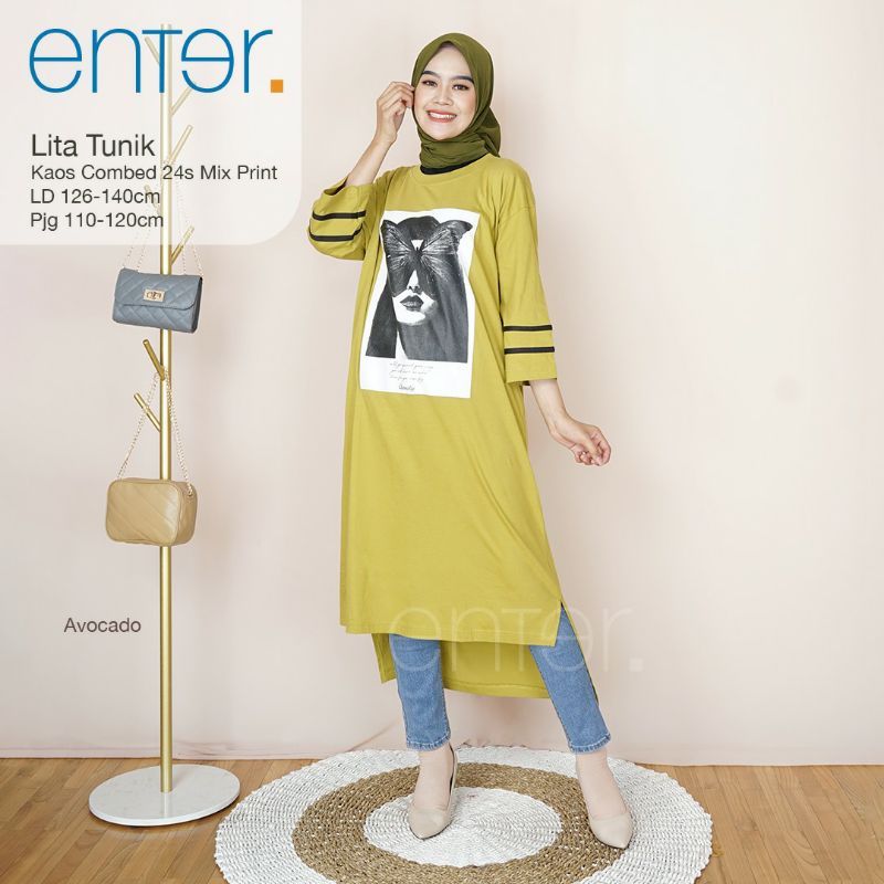 Lita Tunik Wanita Jumbo LD 126 - 140 Melar XXL - XXXXL Belly Long Panjang Ori Enter Terbaru Murah At