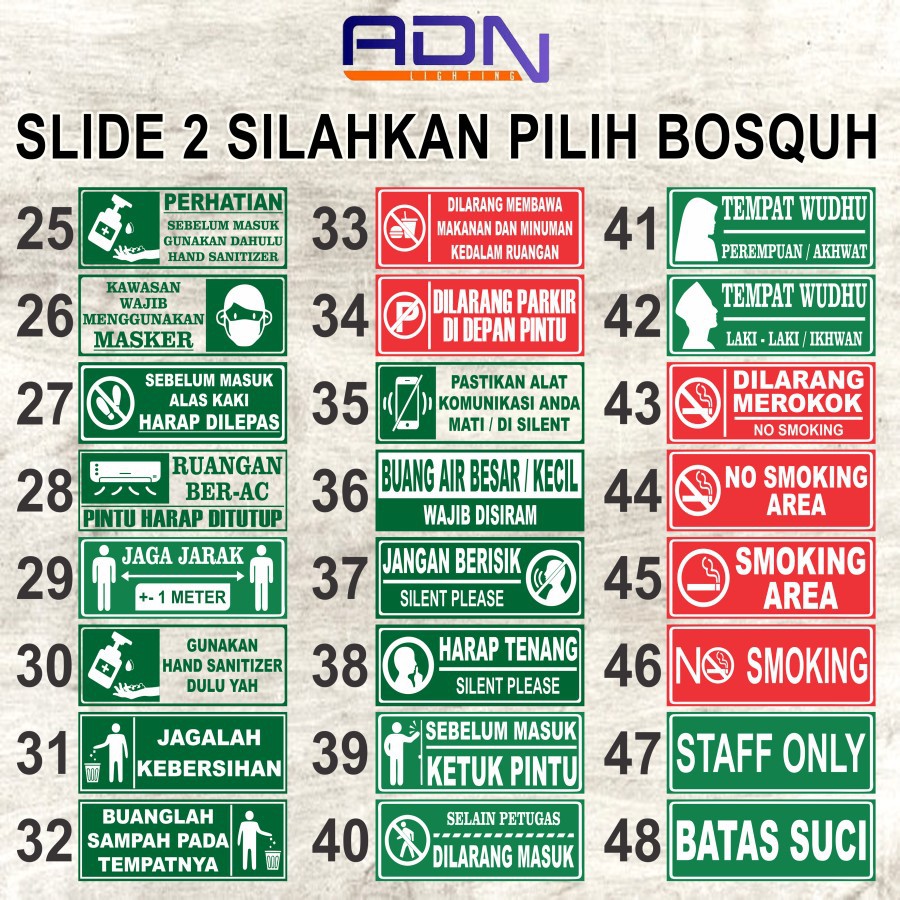 STIKER PETUNJUK TANDA SAFETY BANYAK PILIHAN MODEL WALL STICKER DINDING ADN