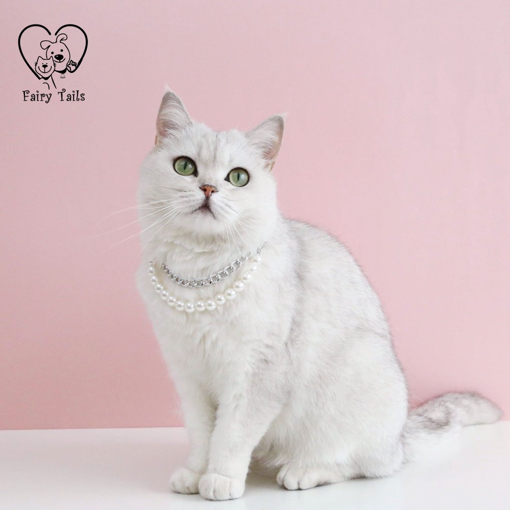 Rantai Kucing Anjing Kostum Cosplay Anabul Anjing Kucing Kalung Rantai dengan Mutiara | Pet Gold Chain with Pearl Necklace