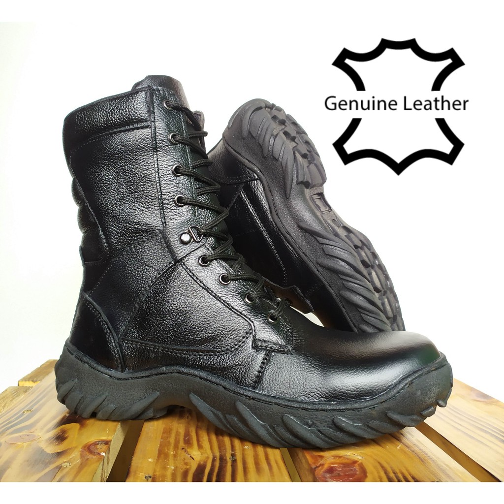 sepatu pdl pria kulit sapi asli ujung besi tali resleting