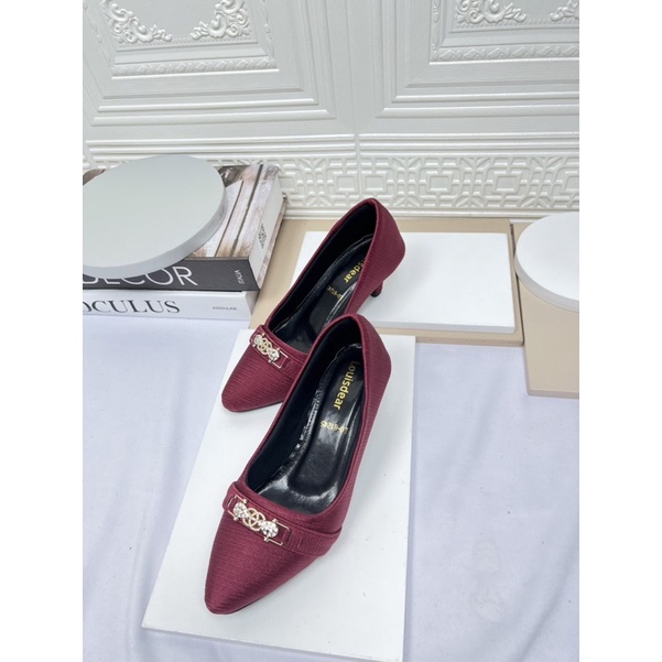 sepatu heel 3cm wanita terbaru kekinian bahan satin LOUISDEAR P80