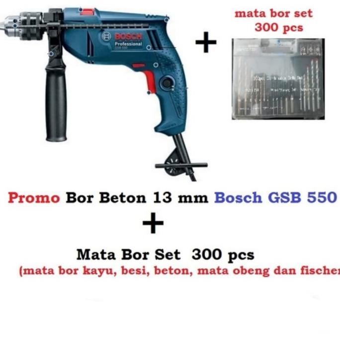 Mesin Bor Beton 13 mm BOSCH GSB 550 + Mata Bor set 300 pcs