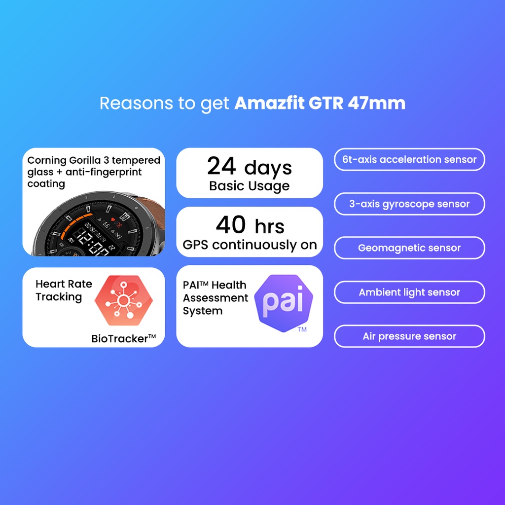 Amazfit GTR 47 47mm Smart Watch 5ATM New Zepp Smartwatch Long Battery Music Control For Android IOS Phone Jam Tangan Pintar-1