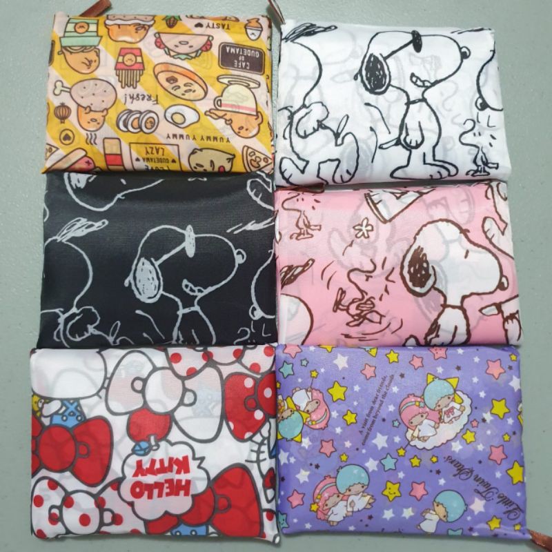 Tas belanja lipat / folding bag Snoopy Mickey Minnie Cinnamoroll Stitch Pompompurin Tsum