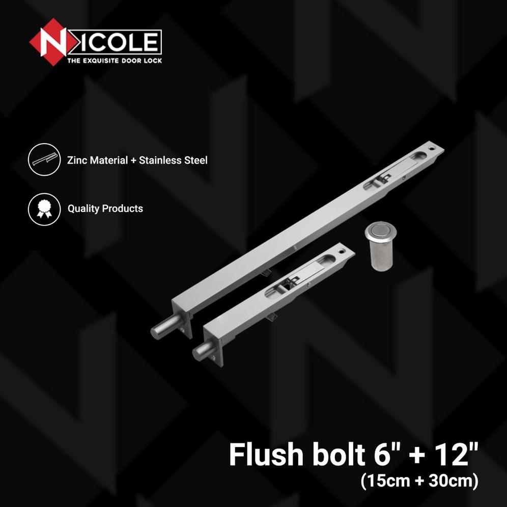 GRENDEL TANAM PINTU 6" + 12" GRENDEL SLOT PINTU FLUSH BOLT TERLARISS...,,,,,