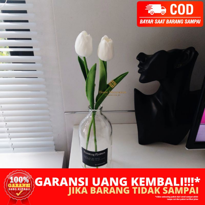 (HOMEDECORA_ID) GARANSI UANG KEMBALI HIASAN RUANGAN KAMAR BUNGA TULIP PUTIH 1 TANGKAI PALSU MIRIP AS