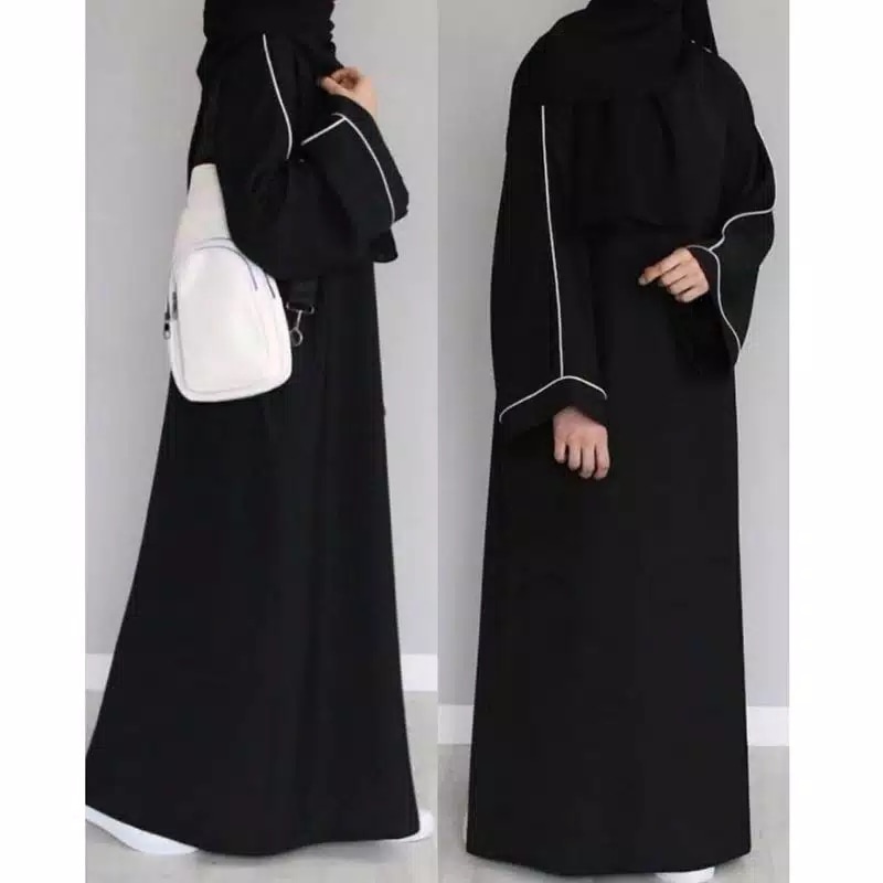 abaya gamis hitam list tangan syrari polos murah