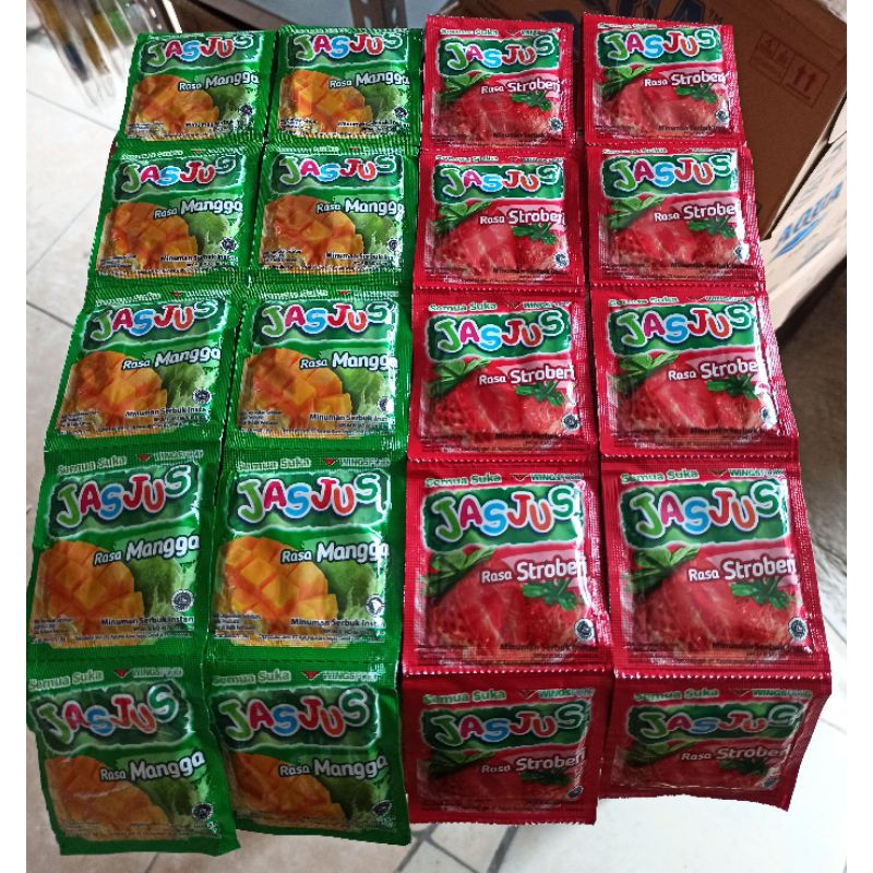 

Jasjus Minuman Instant Rasa Mangga Dan Strawberry Renceng Isi 10 Pcs