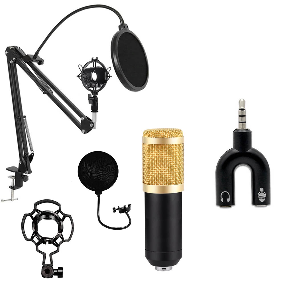 Paket Microphone BM 800 Condenser + Stand Fullset Paket Soundcard V8 Free Audio Splitter