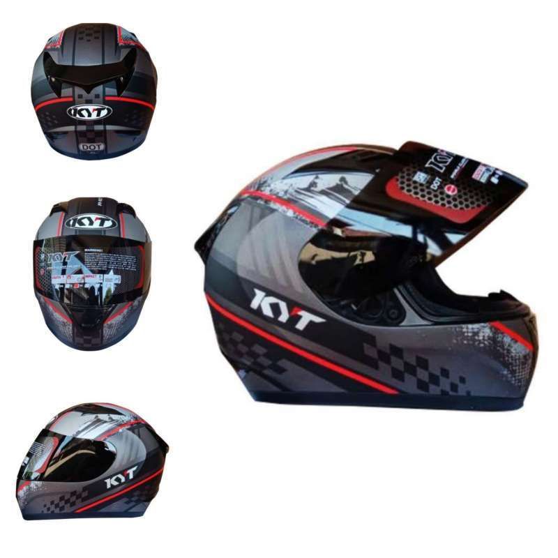 Helm Full Face Visor Dark Smoke | Kyt R10 Seri 4 Black Red Dop GunMetal