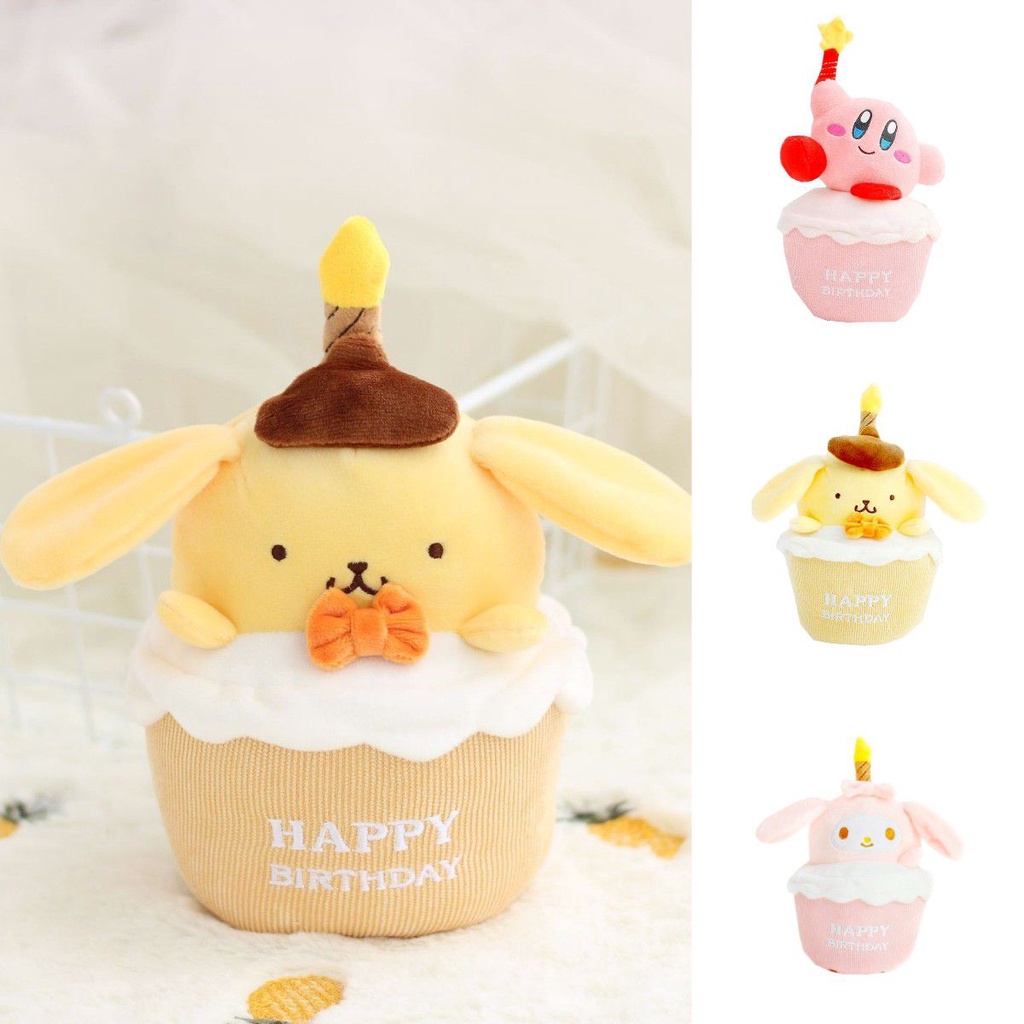 20cm My Melody Kirby Boneka Plush Stuffed Happy Birthday Cake Candles Dolls Kids Toys Gifts Mainan