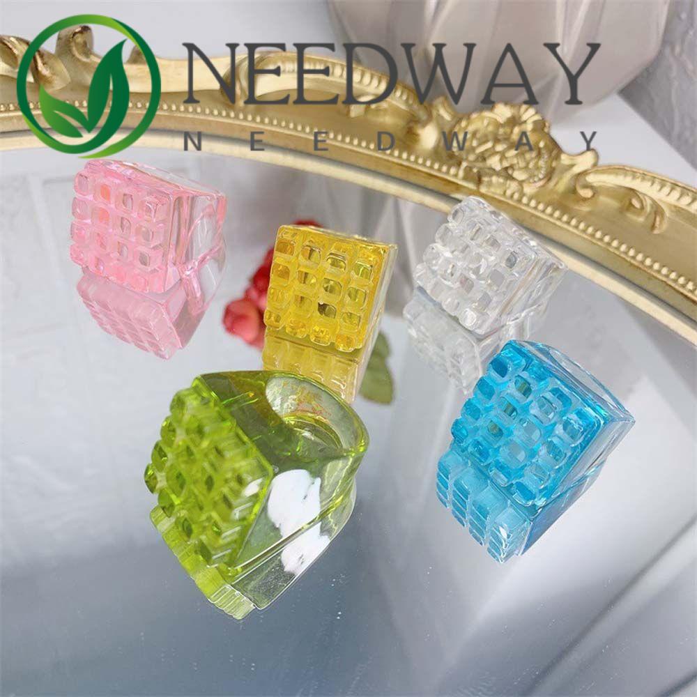 Needway  Cute Resin Ring Trendy Acrylic Transparent Finger Rings Korean Personality Funny Square Girls Lattice Fashion Jewelry/Multicolor