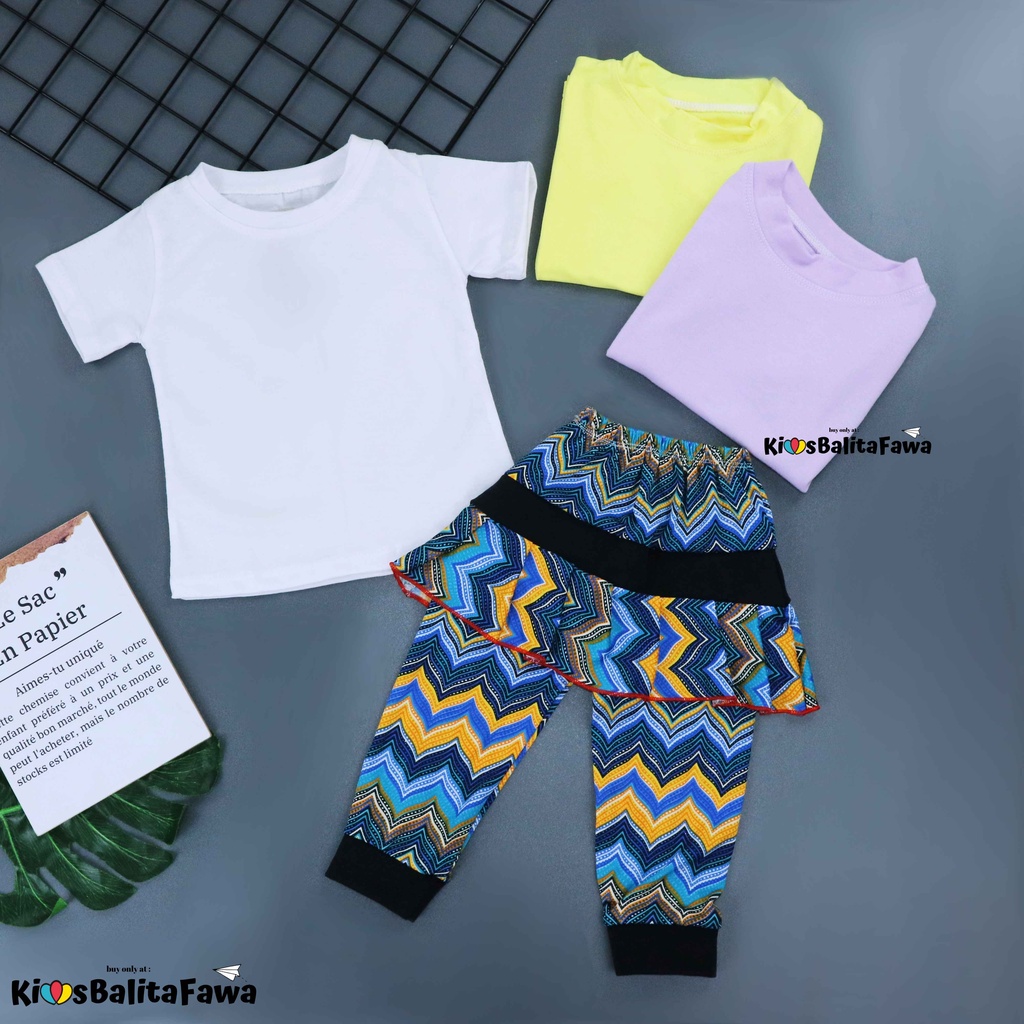 Setelan Zahra uk Bayi - 4 Tahun / Baju Anak Perempuan Celana Panjang Setelan Umbrella Pants Kaos Polos