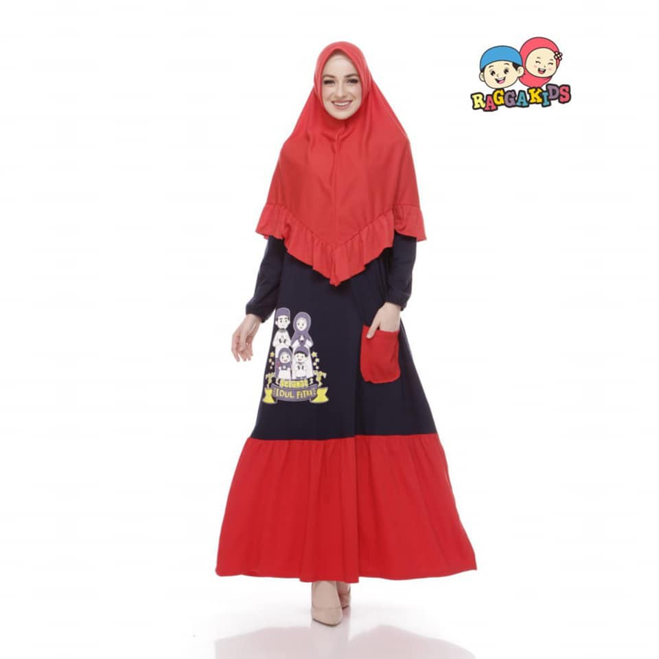 RGD EID 2 Set Jilbab Baju Muslim Gamis Ibu Raggakids Spesial Lebaran Red Black