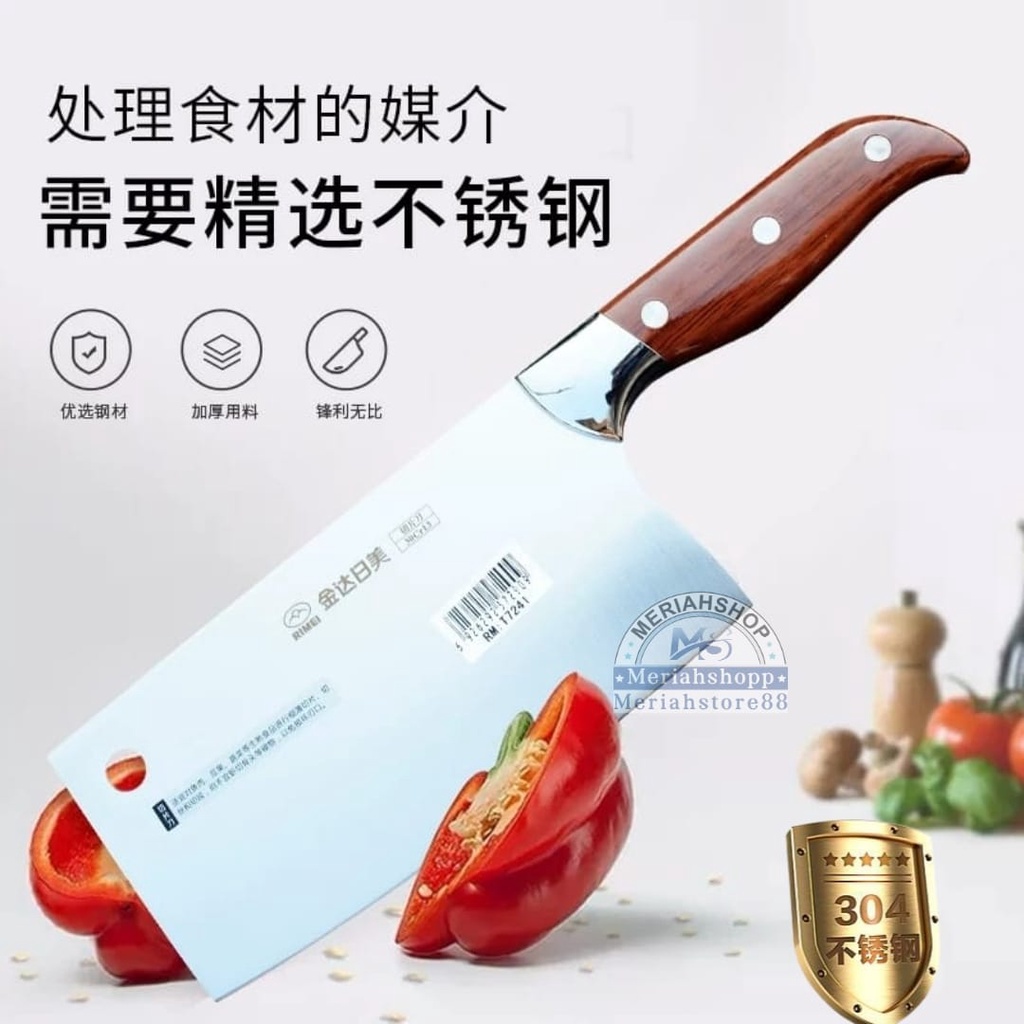 Pisau Golok Parang 7 inch SUS304 Dapur Daging Tulang Baja Chef Knife Stainless Steel Tajam