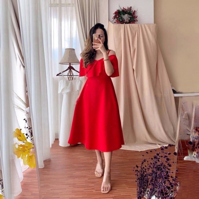 GISELLE DRESS - Dress A line wanita midi dress kasual formal sabrina tanktop off shoulder dress meka