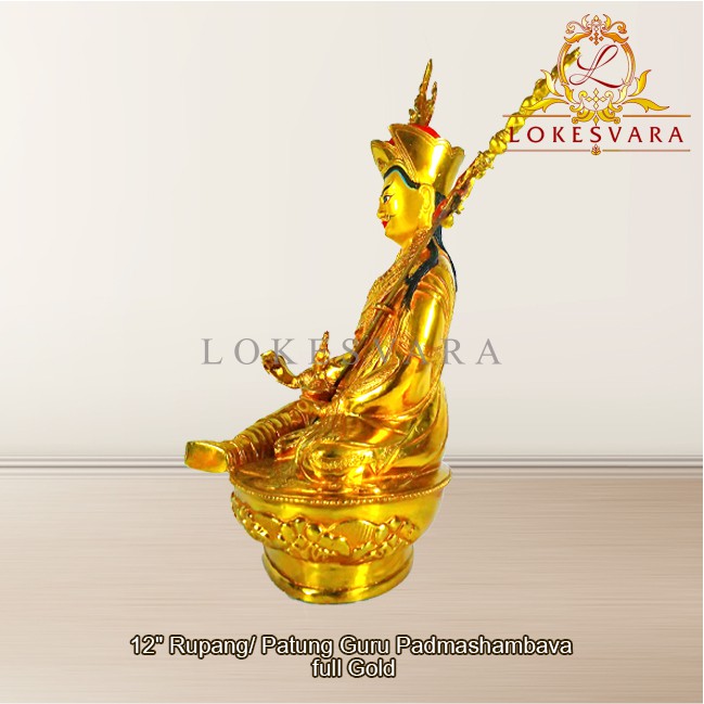 Patung Rupang Arca Logam Padmasambhava 12inch Full Gold