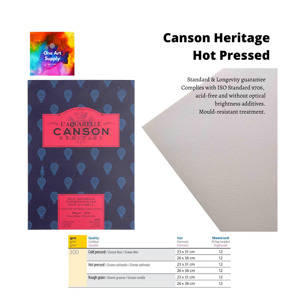 

Canson Heritage Hot Pressed 23x31 12 sheets - 300gsm