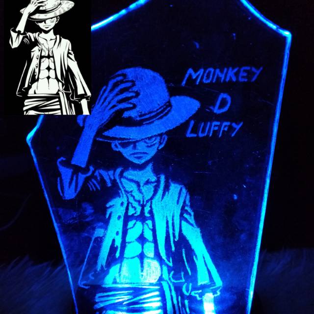 Lampu Hias unik Ukir Grafir kaca "One Piece Monkey d luffy"